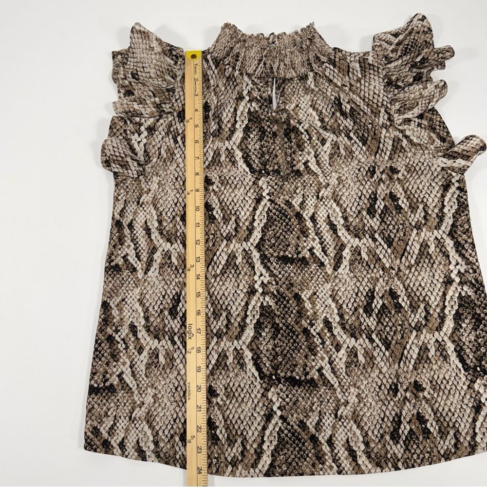 Snake Print Ruffle Sleeve Mock Neck 1.STATE Brown Top Size M Medium - Picture 5 of 9